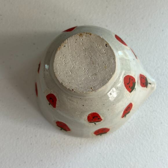 Studio Art Pottery Ceramic Matcha Bowl Hand Painted Strawberries Unique Gray - Picture 7 of 10